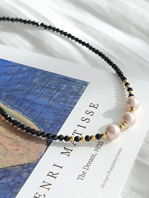 24K 순금 1.875g 포인트진주 스피넬 금볼 믹스 목걸이(+18K붕어장식)