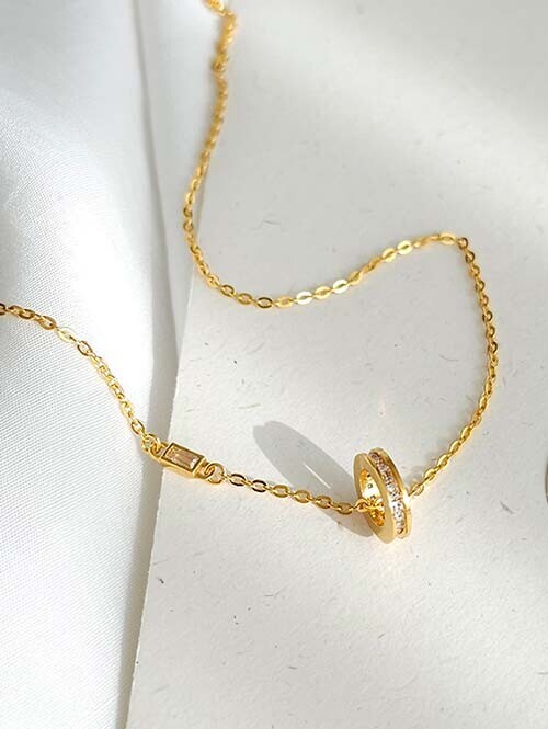 24K 순금 3.75g 글로시 원통 큐빅포인트 목걸이(+18K붕어장식)