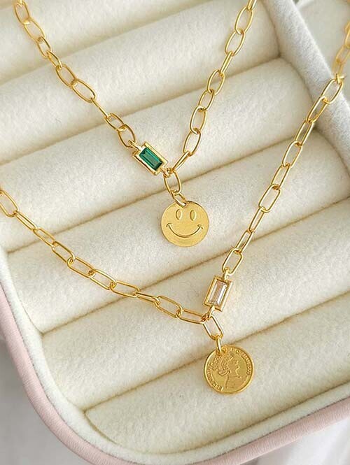 24K 순금 7.5g 스마일 여왕님 클립체인 큐빅포인트 목걸이(+18K붕어장식)
