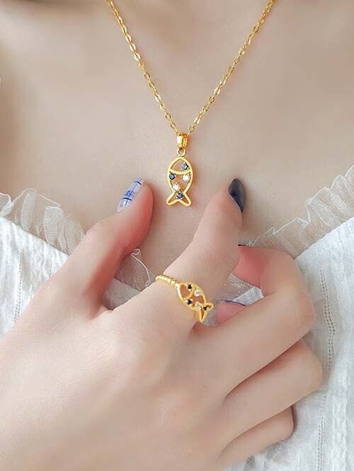 24K 순금 3.75g 오션블루 행운 물고기 펜던트(체인별도상품)