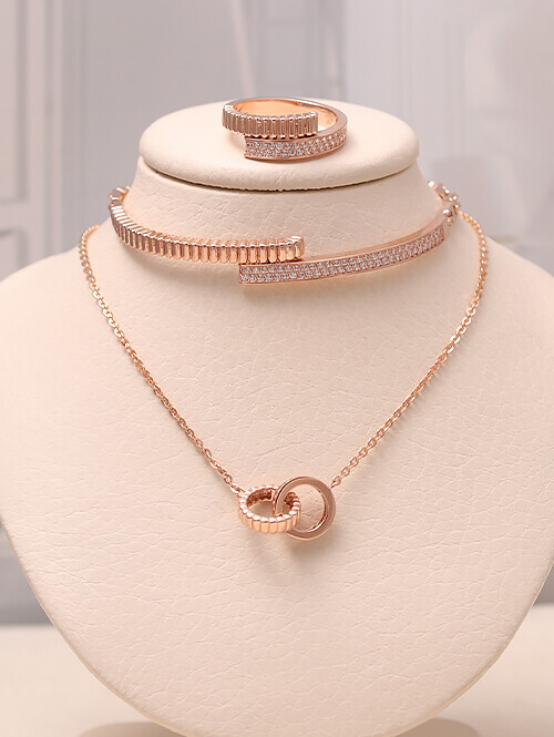 14K 18K 라이닝 엠보큐빅 더블링 목걸이