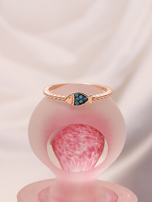 14K 18K 스윔 블루큐빅 물고기 볼반지