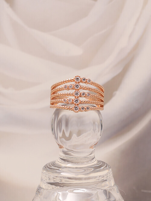 14K 18K 로얄드 엠보큐빅 다섯줄 볼반지