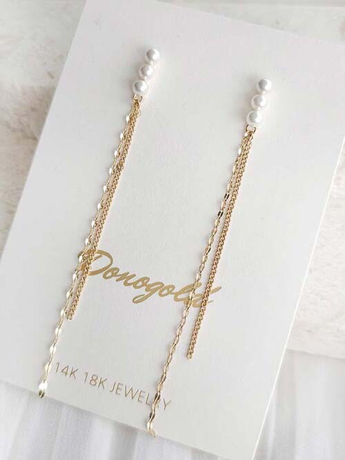 [당일출고 제품] 14K 미니진주 두줄 드롭귀걸이