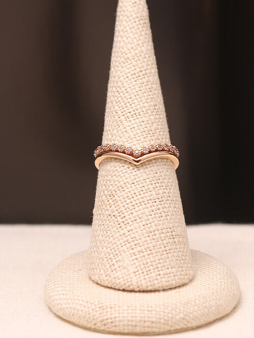 14K 18K 브이퀸 레이어드 두줄큐빅 반지