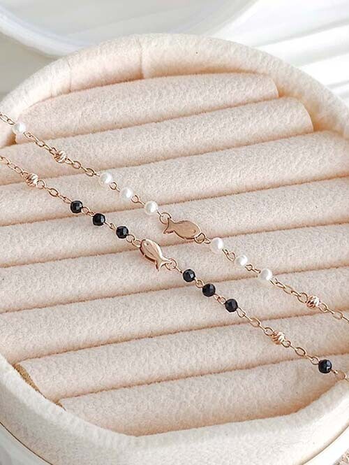 14K 미니물고기 진주 스피넬 레이어드 팔찌