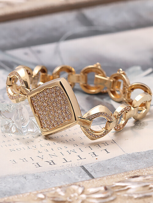 14K 18K 롬빅 스퀘어 글로시 볼드체인 팔찌