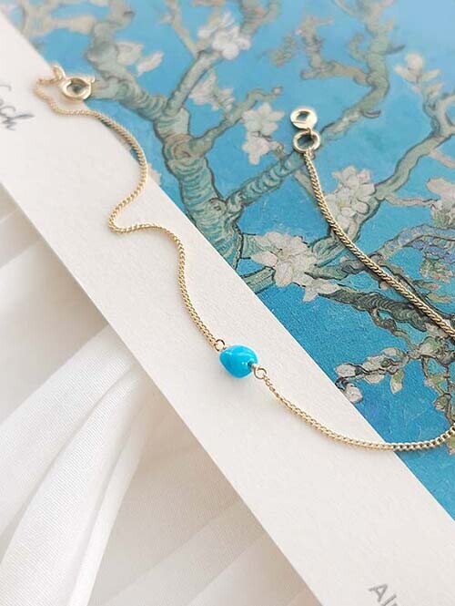 14K 18K 미니멀 천연 터키석 원석 한줄팔찌