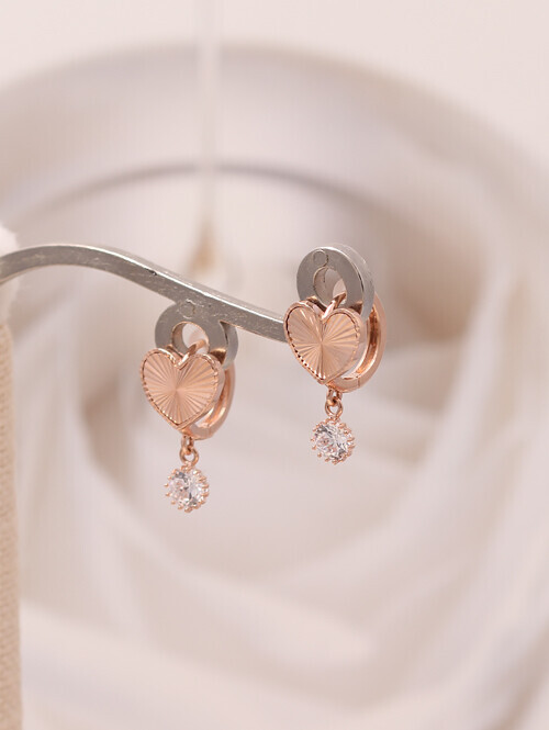 14K 18K 스피릿 컷팅하트 큐빅 귀걸이