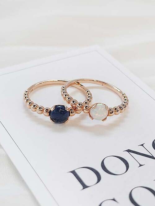 14K 18K 판타스틱 블루 오팔 스톤 볼반지