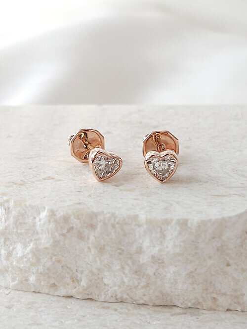 14K 18K 펜시컷 하트 2부 랩다이아몬드 귀걸이(핀/침형)