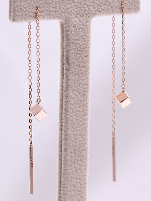 [당일출고 제품] 14K 18K 큐브 드롭 롱귀걸이 [대]