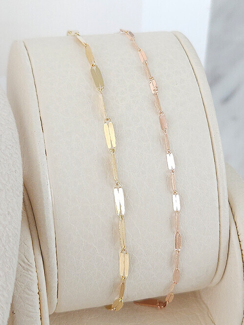 14K 18K 체드 납작 체인 팔찌(중사이즈)