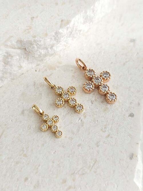 14K,18K 미니엠보 큐빅 십자가 펜던트(대 사이즈) (체인별도상품)