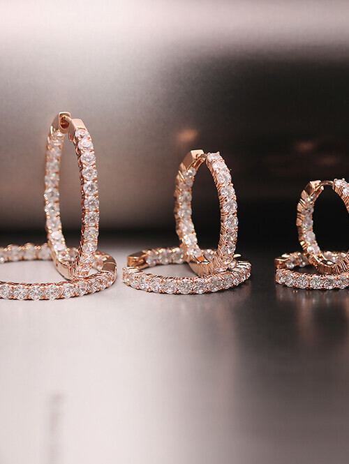 14K 18K 듀얼 큐빅 테니스 원터치 링 귀걸이 (중 사이즈)