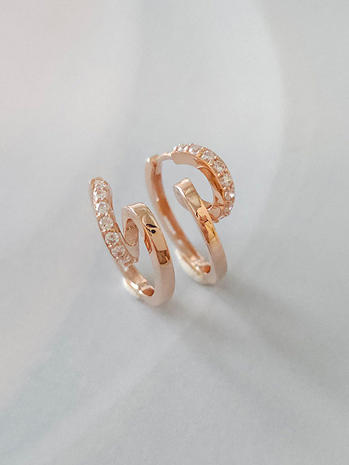 14K 글로우 웨이브 링 귀걸이